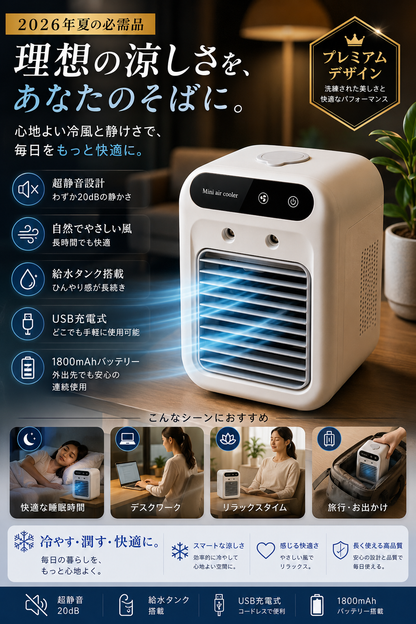 【2026年モデル】アイスミストクーラーPro™｜卓上冷風扇・USB給電・3段階風量