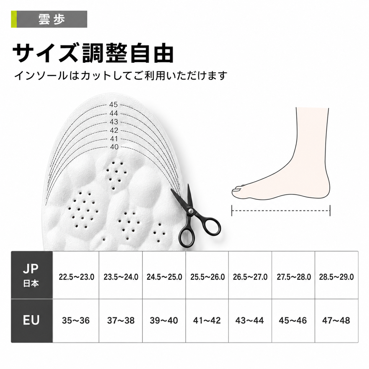 【全国送料無料】雲歩（くもあゆ）プレミアムインソール｜衝撃吸収・通気性抜群の快適中敷き 男女兼用