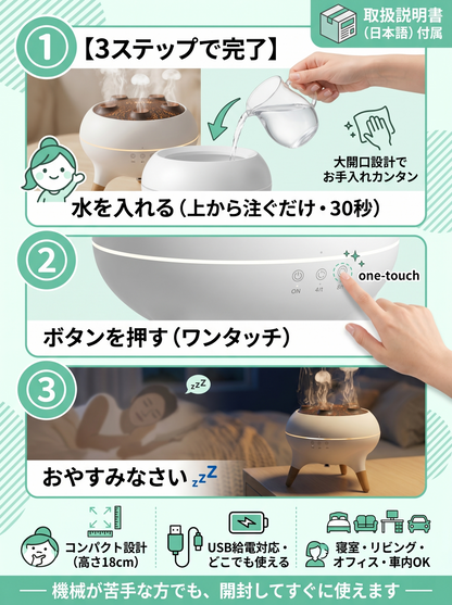 【本日限定30%OFF・送料無料】「楽天ランキング1位」Urubi Mist™ 潤美ミスト 加湿器 卓上 超音波式 アロマ対応 7色LEDライト 大容量 最大8時間連続運転 静音 上から給水 リモコン付き 寝室 オフィス おしゃれ ギフト 乾燥対策【30日間返金保証】
